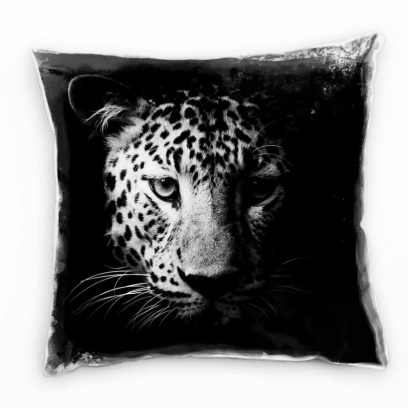 Tiere, Leopard, grau, schwarz, Hochauflösend Deko Kissen 40x40cm für Couch Sofa Lounge Zierkissen