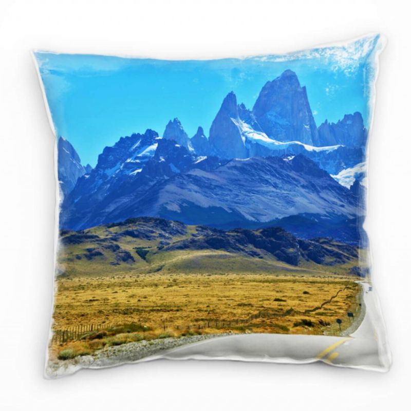 Landschaft, blau, grün, braun, Berge, Straße, Wiese Deko Kissen 40x40cm für Couch Sofa Lounge Zierki