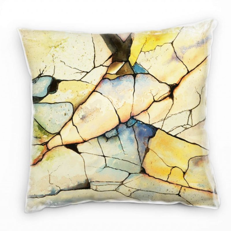 Abstrakt, gelb, blau, gemalt, Steine am Strand Deko Kissen 40x40cm für Couch Sofa Lounge Zierkissen