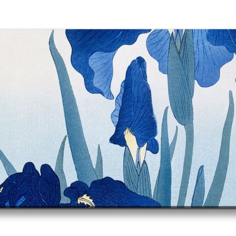 Remaster 120x60cm Ohara Koson traditionell japanische Kunst Blaue Blumen Blüten Abend Dekorativ