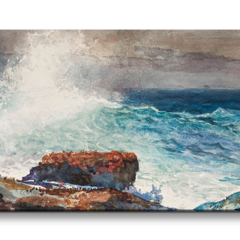 Remaster 120x60cm Winslow Homer weltberühmtes Wandbild Incoming Tide Meer Felsen Wellen