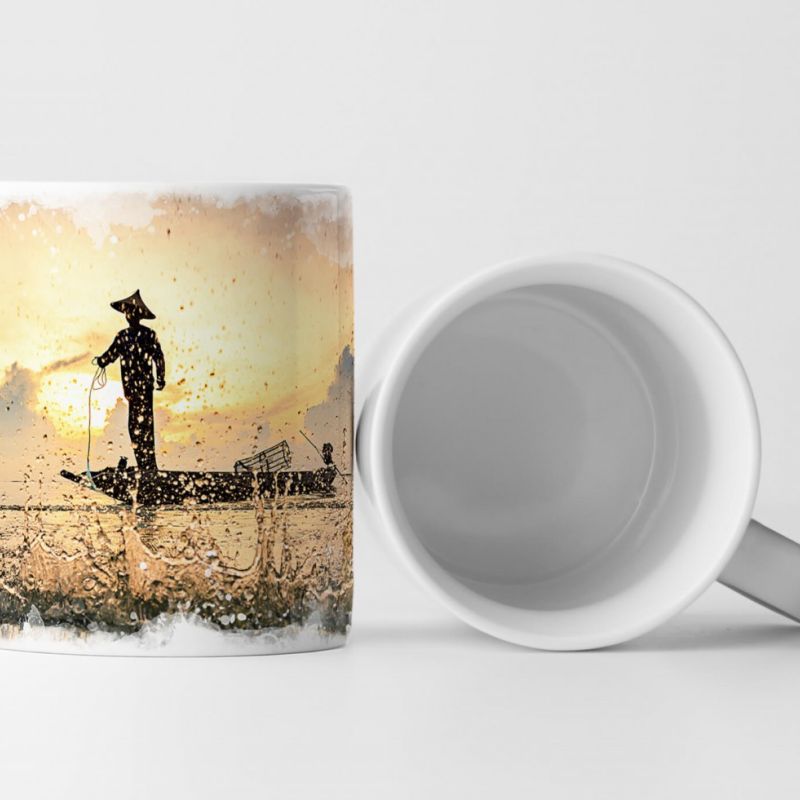 Tasse Geschenk Fischer auf dem Meer – Dämmerung