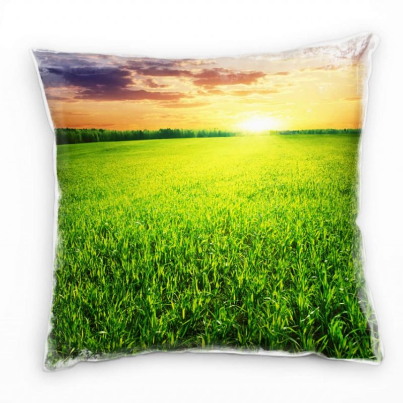 Landschaft, grün, orange, Grasfeld, Sonnenuntergang Deko Kissen 40x40cm für Couch Sofa Lounge Zierki