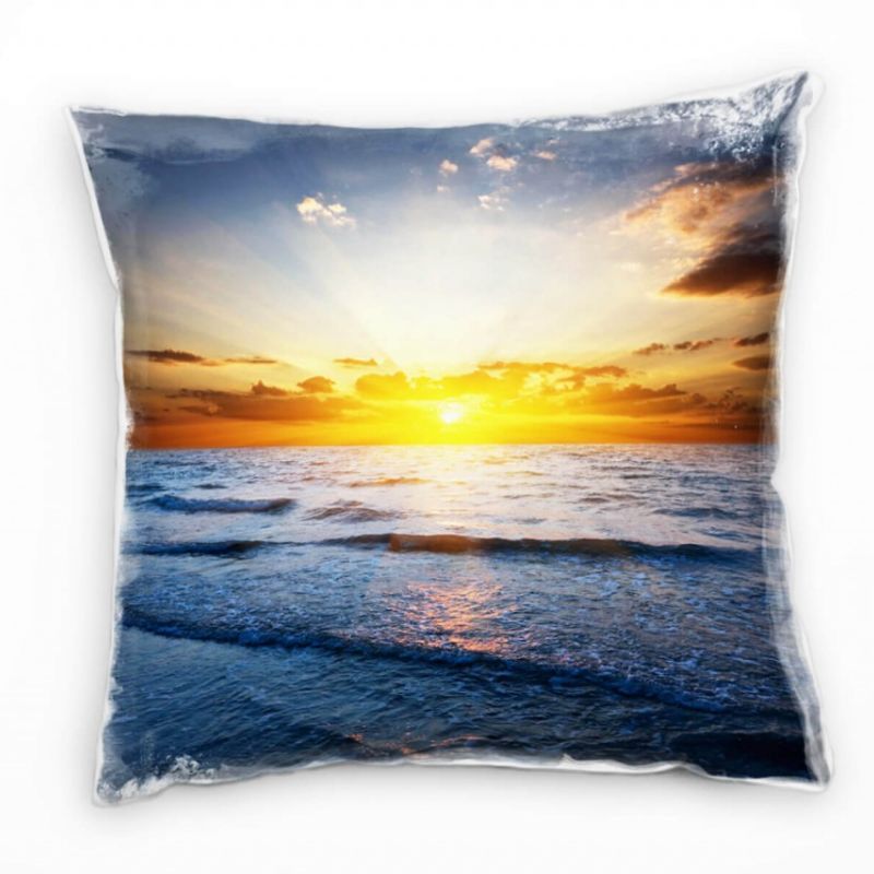 Meer, blau, gelb, Sonnenuntergang Deko Kissen 40x40cm für Couch Sofa Lounge Zierkissen