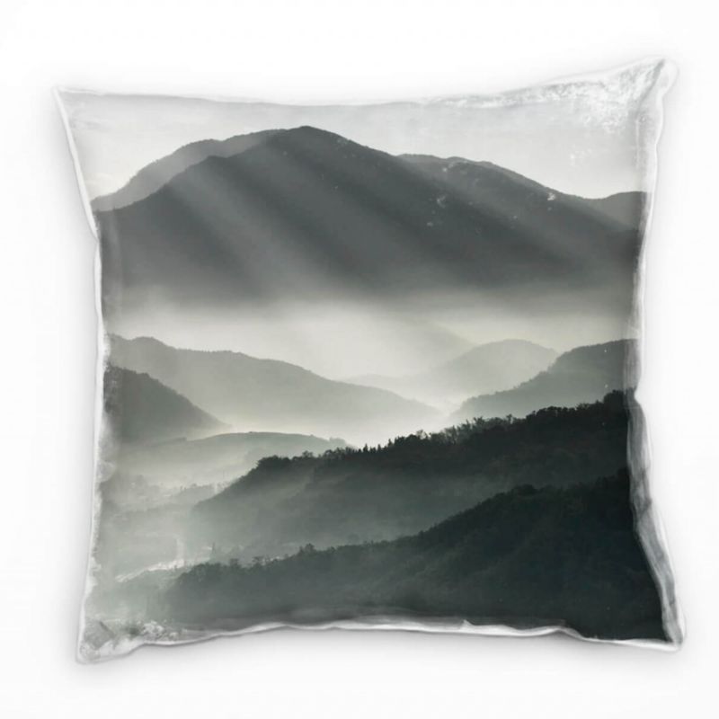 Landschaft, schwarz, weiß, Nebel, Berge Deko Kissen 40x40cm für Couch Sofa Lounge Zierkissen