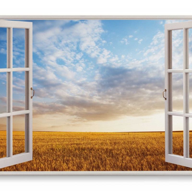 Wandbild 120x80cm Fensterbild Landschaft Natur Feld Weizenfeld Horizont