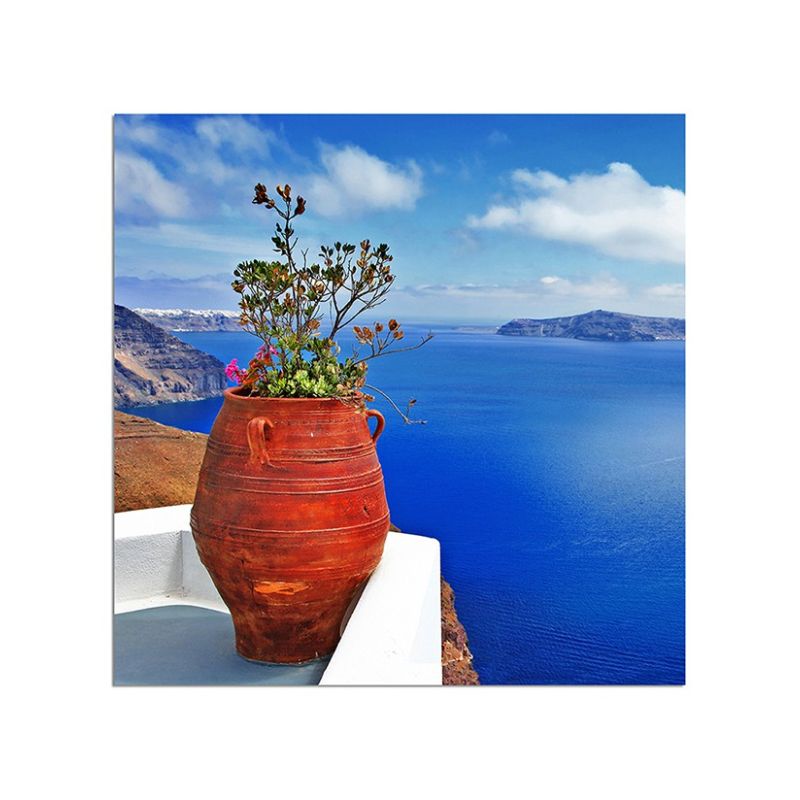 80x80cm Santorini Blumentopf Pflanze Meerblick