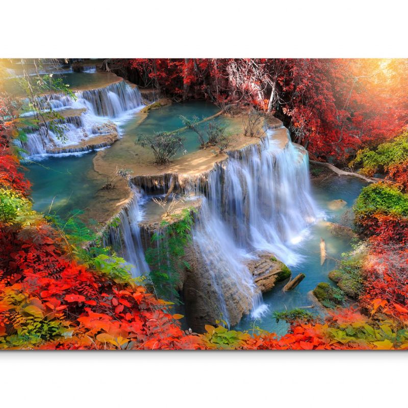 120x80cm Wandbild Thailand Wald Wasserfall Sonnenlicht