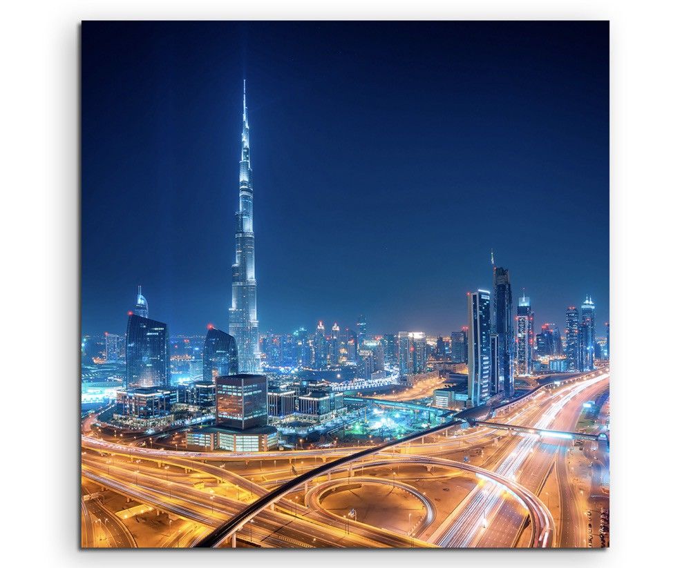 Urbane Fotografie – Downtown Skyline, Dubai, UAE auf Leinwand