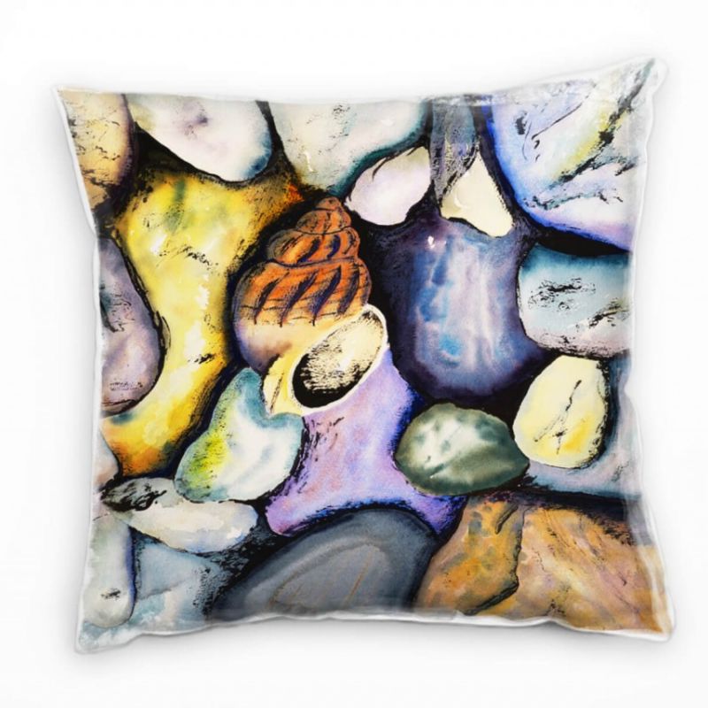 Abstrakt, lila, gelb, braun, Muscheln, Steine, gemalt Deko Kissen 40x40cm für Couch Sofa Lounge Zier