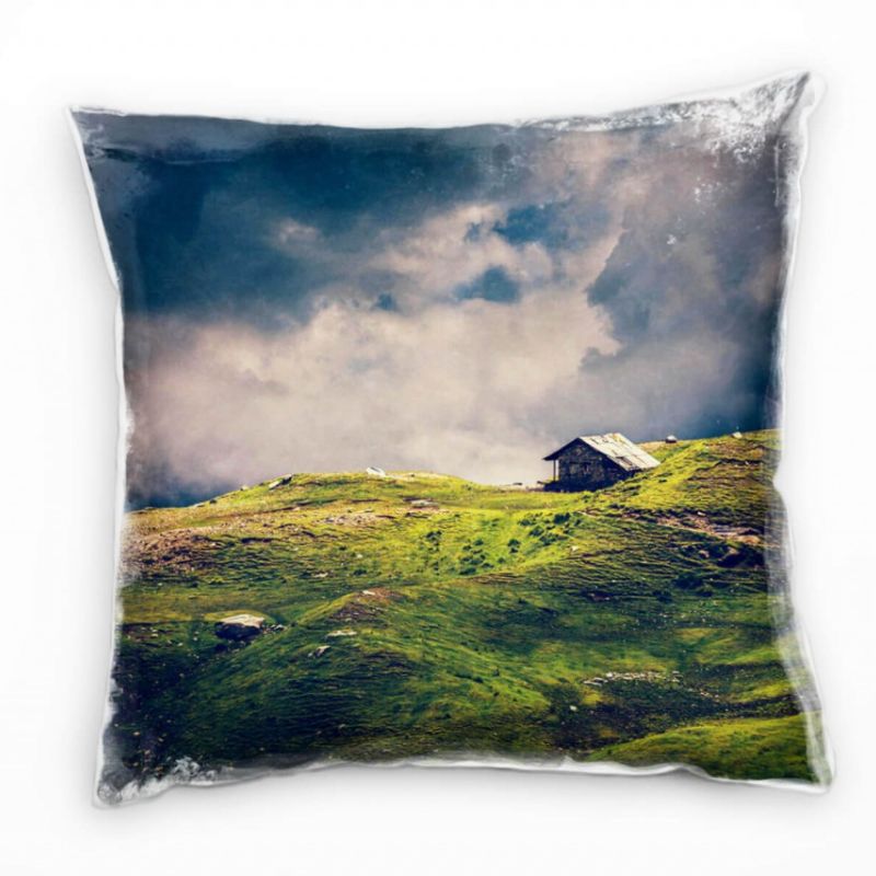 Landschaft, grün, blau, Hügel, Berg, bewölkt Deko Kissen 40x40cm für Couch Sofa Lounge Zierkissen