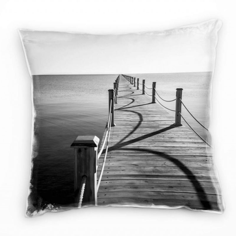 Strand und Meer, Steg, grau, Deko Kissen 40x40cm für Couch Sofa Lounge Zierkissen