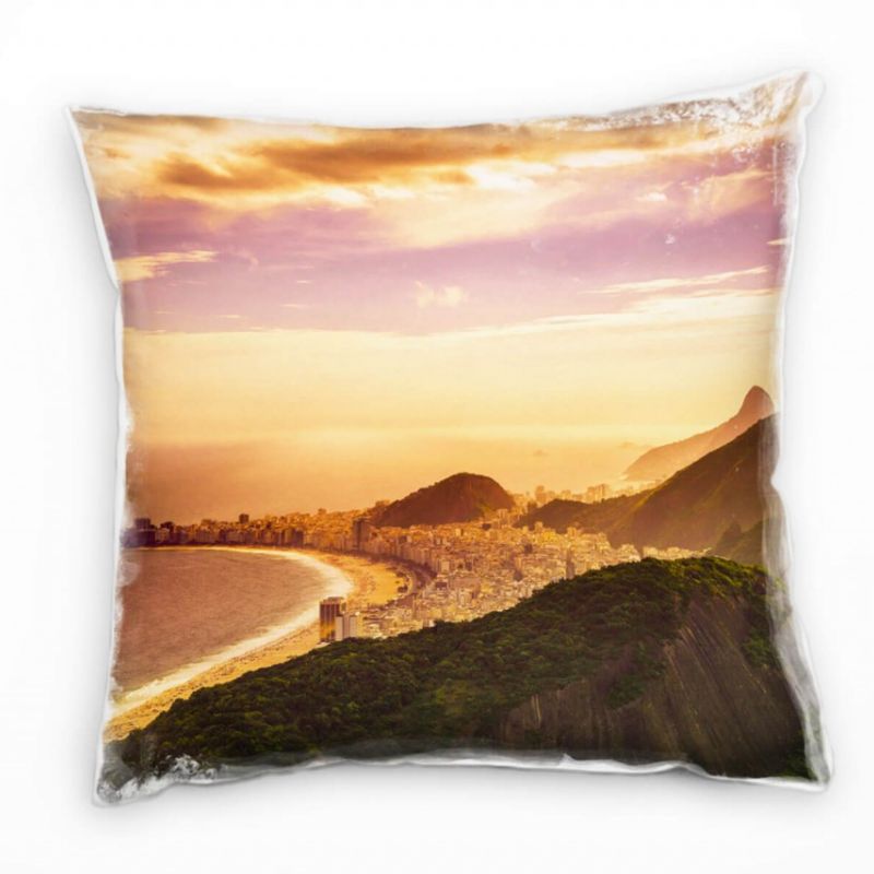 Strand und Meer, Rio De Janeiro, orange, Stadt Deko Kissen 40x40cm für Couch Sofa Lounge Zierkissen