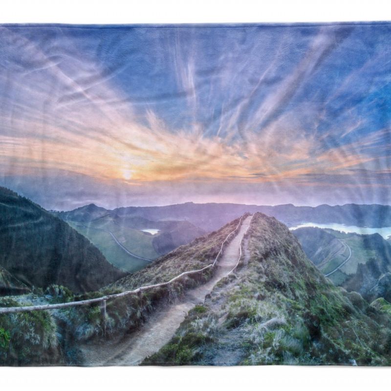 Handtuch Strandhandtuch Saunatuch Kuscheldecke mit Fotomotiv Bergweg Berge Sonnenuntergan