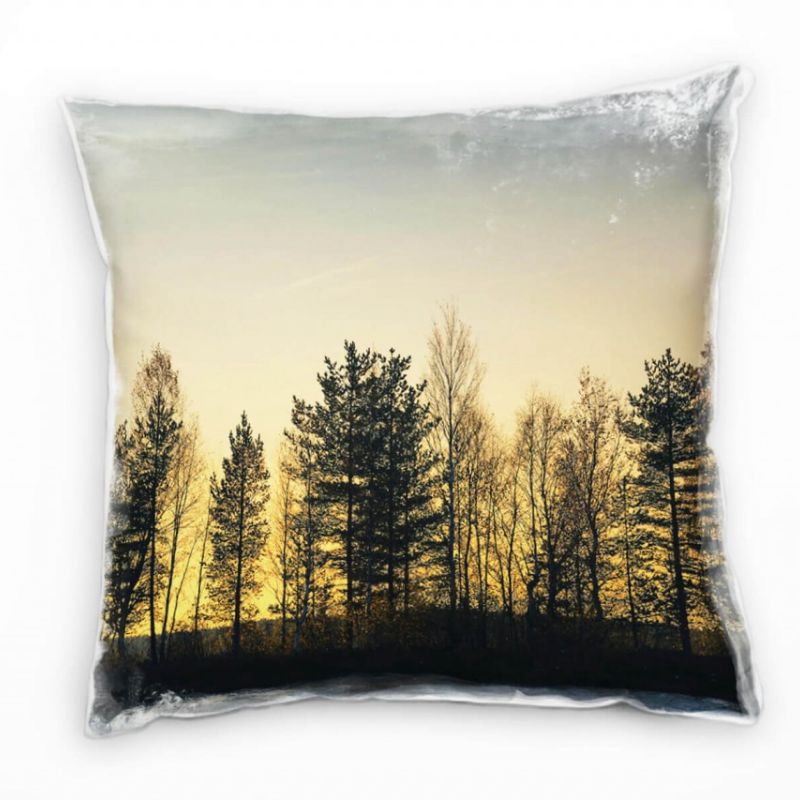 Natur, Wald, Sonnenuntergang, orange, schwarz Deko Kissen 40x40cm für Couch Sofa Lounge Zierkissen