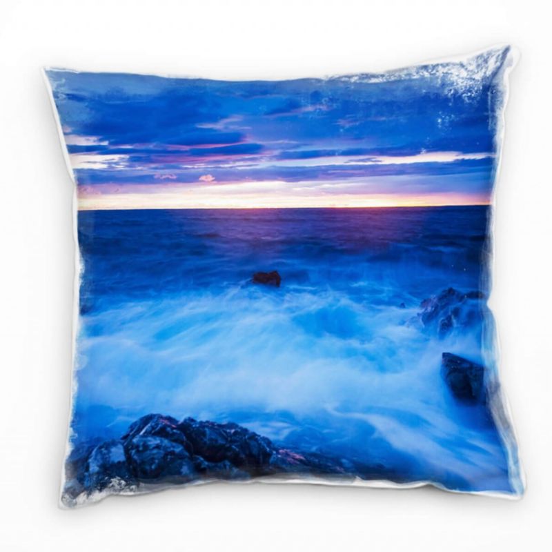 Meer, Sonnenuntergang, Brandung, orange, blau Deko Kissen 40x40cm für Couch Sofa Lounge Zierkissen