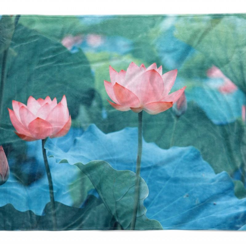 Handtuch Strandhandtuch Saunatuch Kuscheldecke  mit Fotomotiv Lotus Blumen Blüte