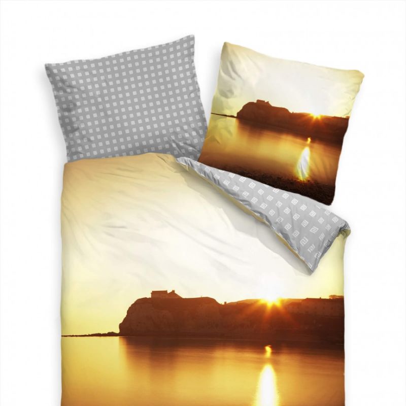 Insel Kste Sonnenuntergang Braun  Bettwäsche Set 135×200 cm + 80x80cm  Atmungsaktiv