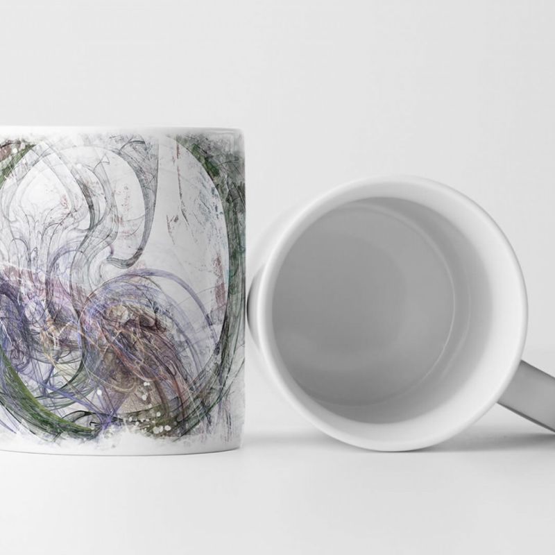 Tasse Geschenk dunkelgrüne runde Farblinien + grau, weiß, violett