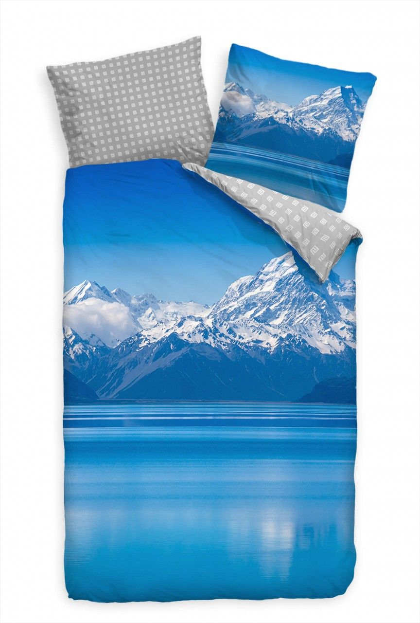 Berge Seeland Blau  Bettwäsche Set 135×200 cm + 80x80cm  Atmungsaktiv