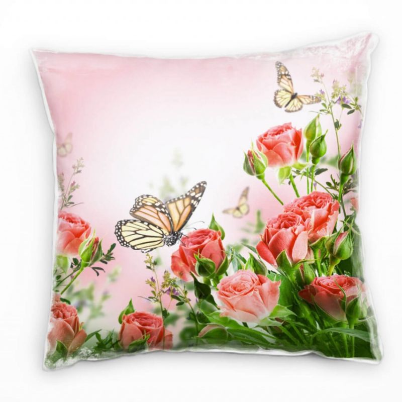 Blume, rosa, grün, Rosen, Schmetterlinge Deko Kissen 40x40cm für Couch Sofa Lounge Zierkissen