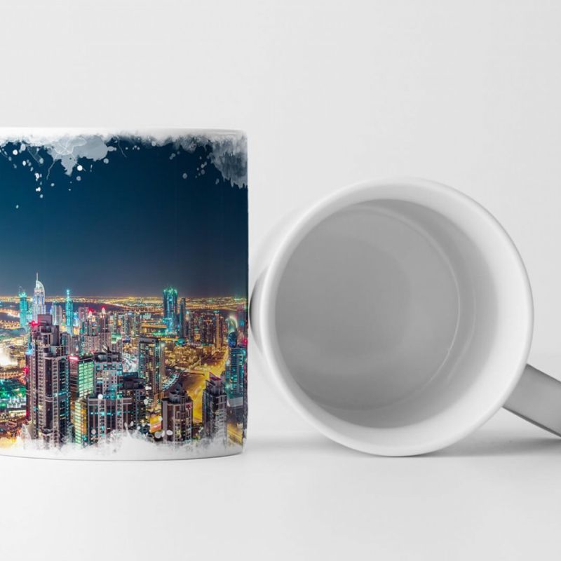 Tasse Geschenk Architekturfotografie – Dubai Skyline bei Nacht UAE