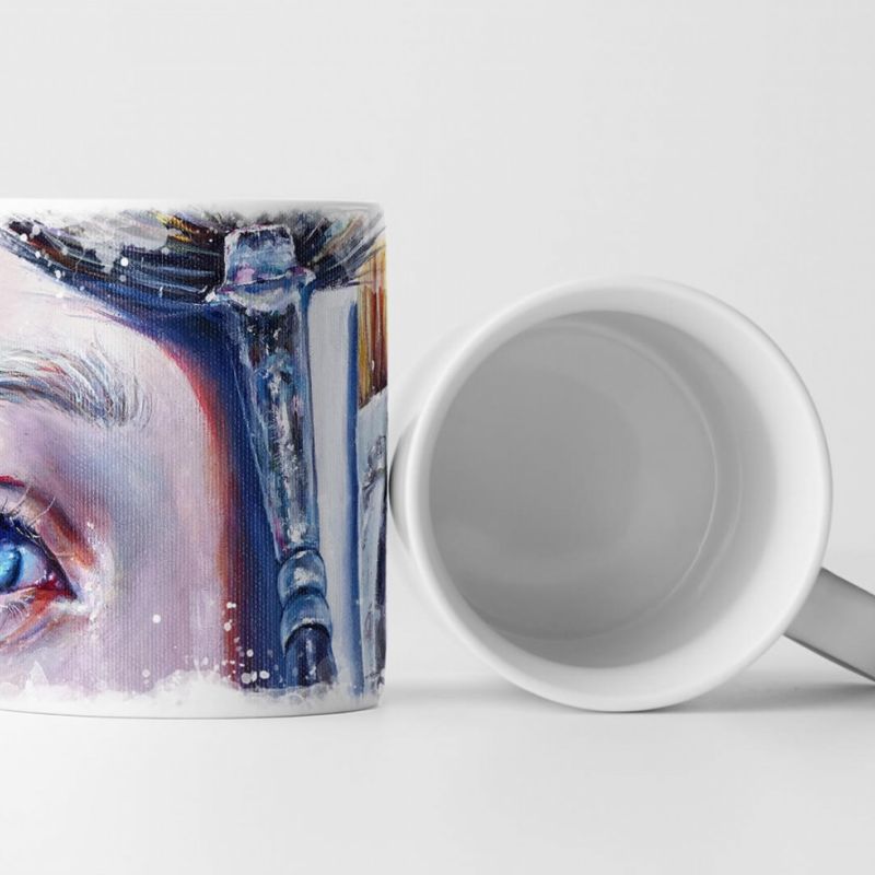 Tasse Geschenk Gemälde – Gesicht eines wunderschönen Mädchens mit blauen Augen und blondem Haar