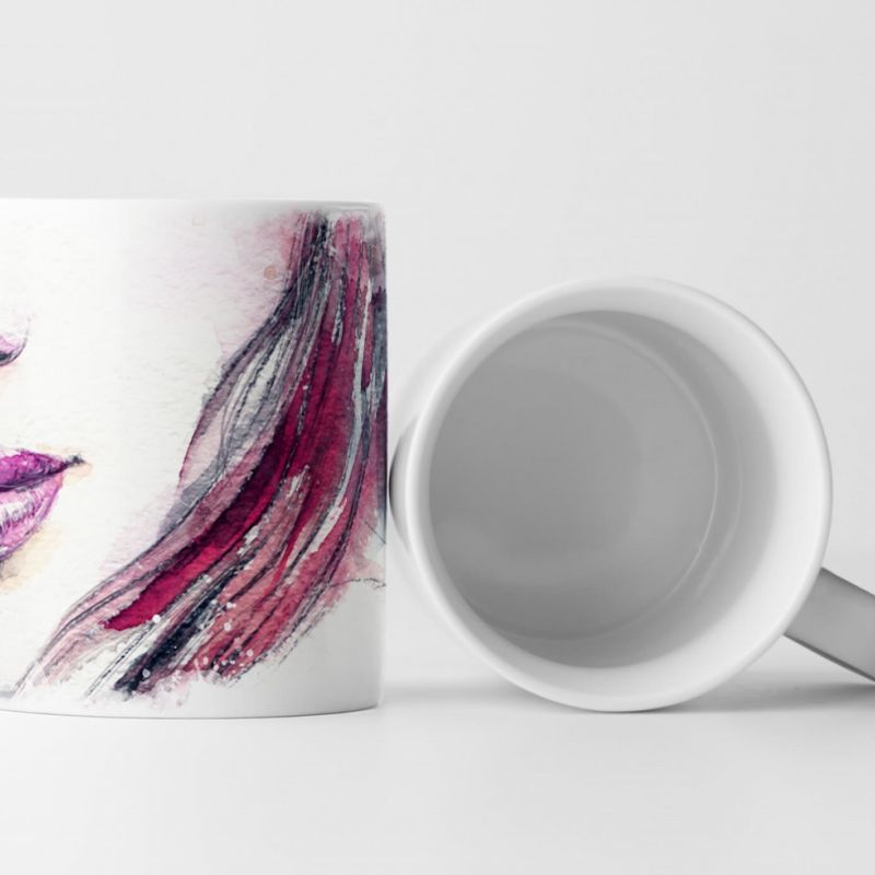 Tasse Geschenk Illustration – abstraktes Frauenportrait mit Wasserfarben