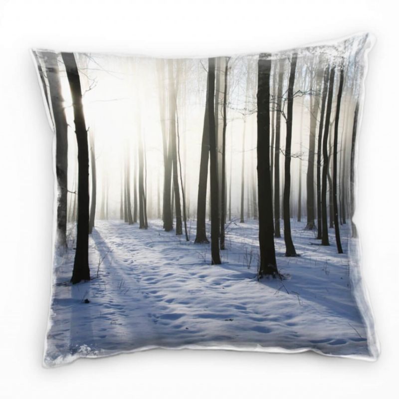 Winter, weiß, braun, Winterwald, Sonne Deko Kissen 40x40cm für Couch Sofa Lounge Zierkissen