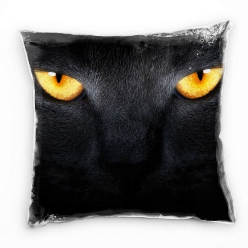 Tiere, Macro, schwarz, orange, Katzenaugen Deko Kissen 40x40cm für Couch Sofa Lounge Zierkissen