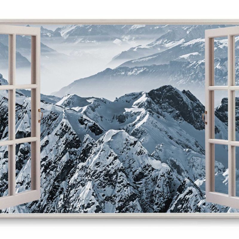 Wandbild 120x80cm Fensterbild Berggipfel Schneegipfel Berge Gebirge Schnee