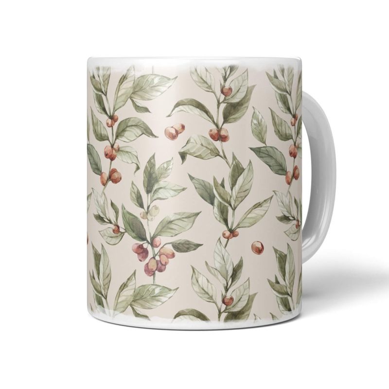 Dekorative Tasse mit schönem Motiv Pflanzen Pflanzenmuster Beige Vintage Pastelltöne