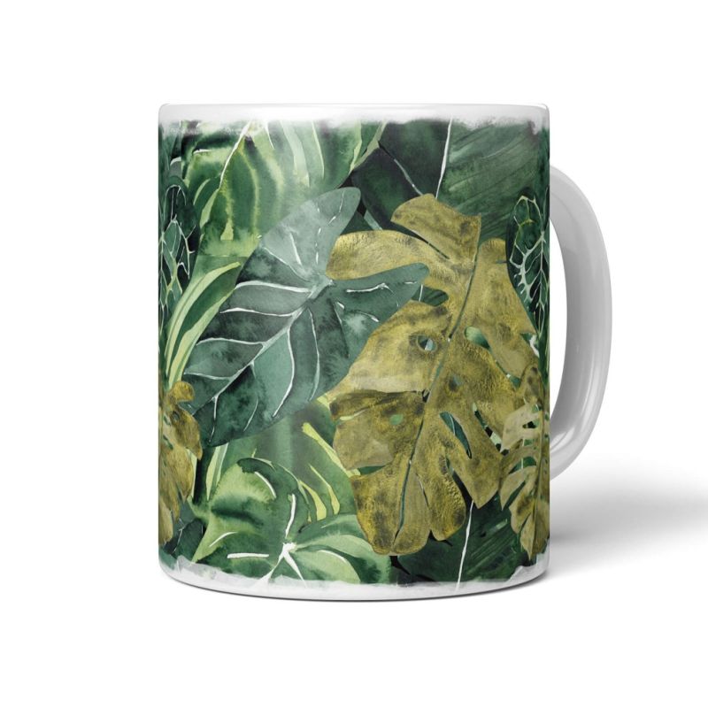 Dekorative Tasse mit schönem Motiv Dschungel exotische Blätter Pflanzen Grün Design