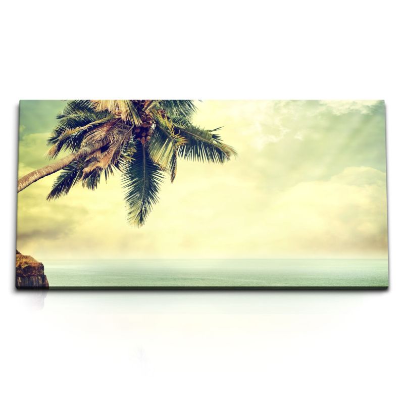 Kunstdruck Bilder 120x60cm Palme Meer Südsee Paradies Himmel Horizont