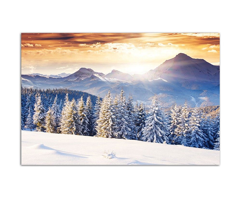 120x80cm Wald Berge Winter Schnee Landschaft