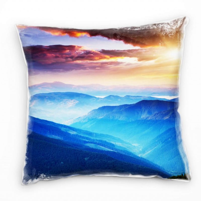 Landschaft, blau, orange, Bergkette, Sonnenuntergang Deko Kissen 40x40cm für Couch Sofa Lounge Zierk