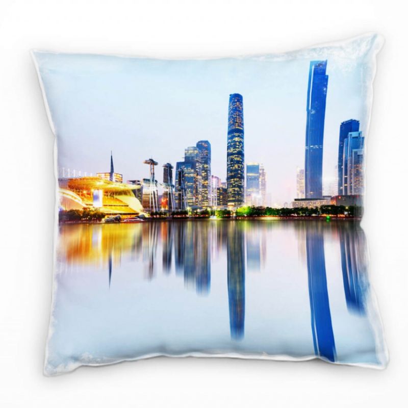 City, Guangzhou, China, Spiegelung, blau, orange Deko Kissen 40x40cm für Couch Sofa Lounge Zierkisse