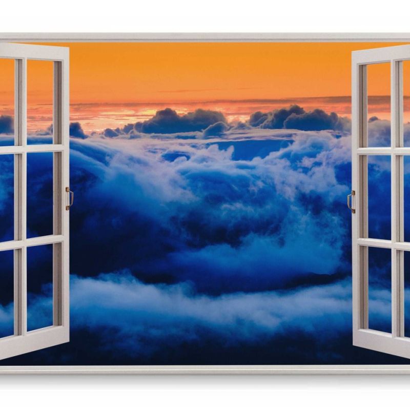 Wandbild 120x80cm Fensterbild Über den Himmel Wolken Abendrot Blau Rot