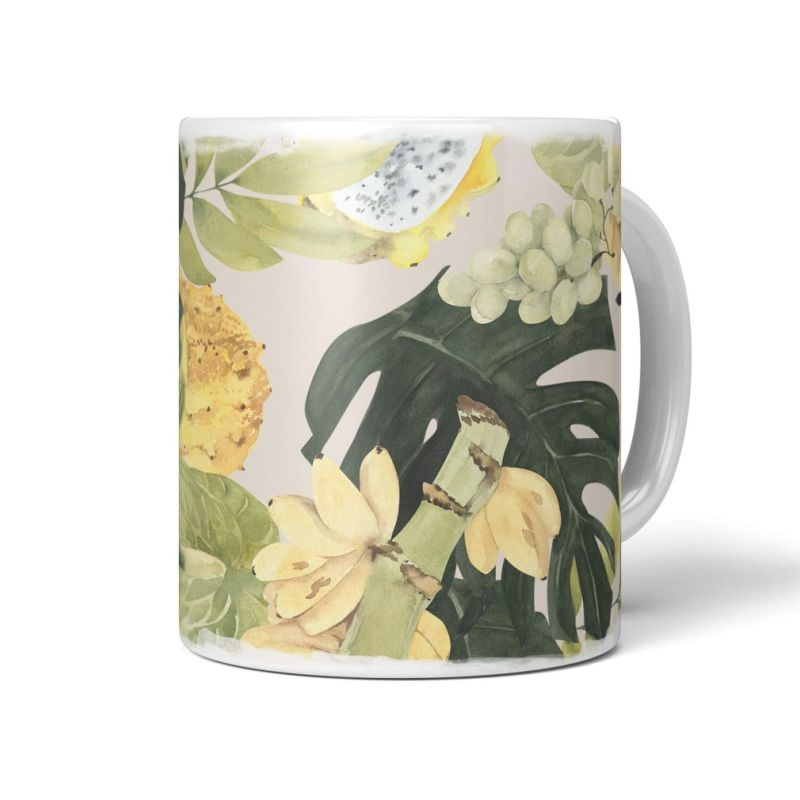 Dekorative Tasse mit schönem Motiv tropische Pflanzen Früchte exotisch schönem Design