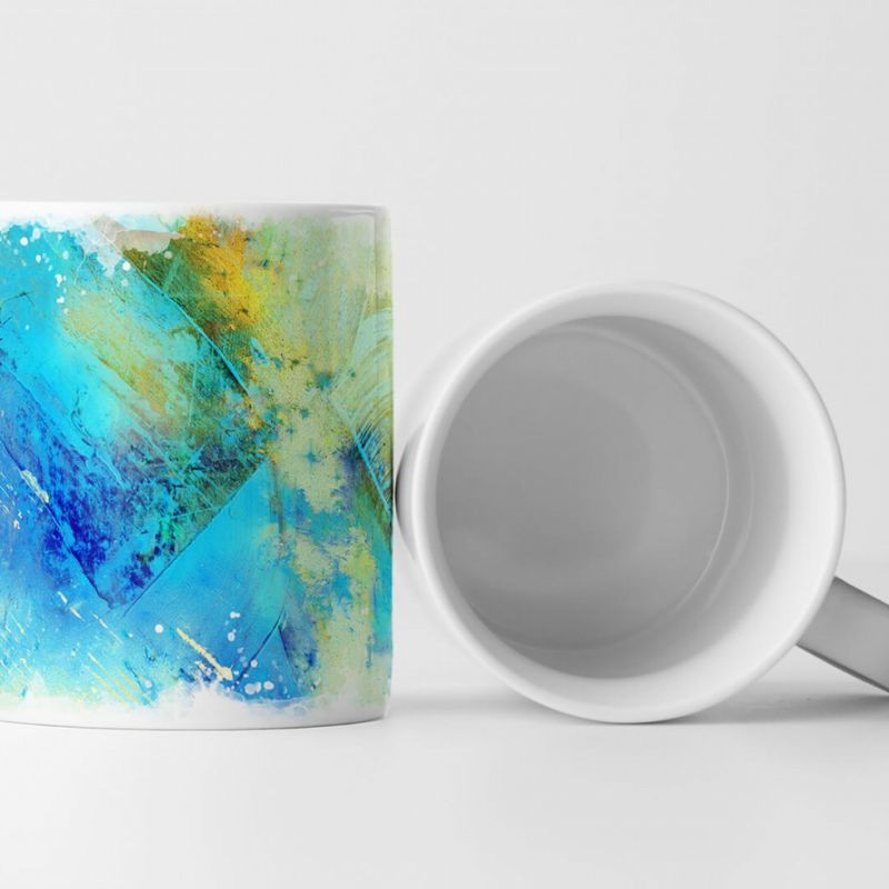 Tasse Geschenk himmelblau, goldene Abstraktion