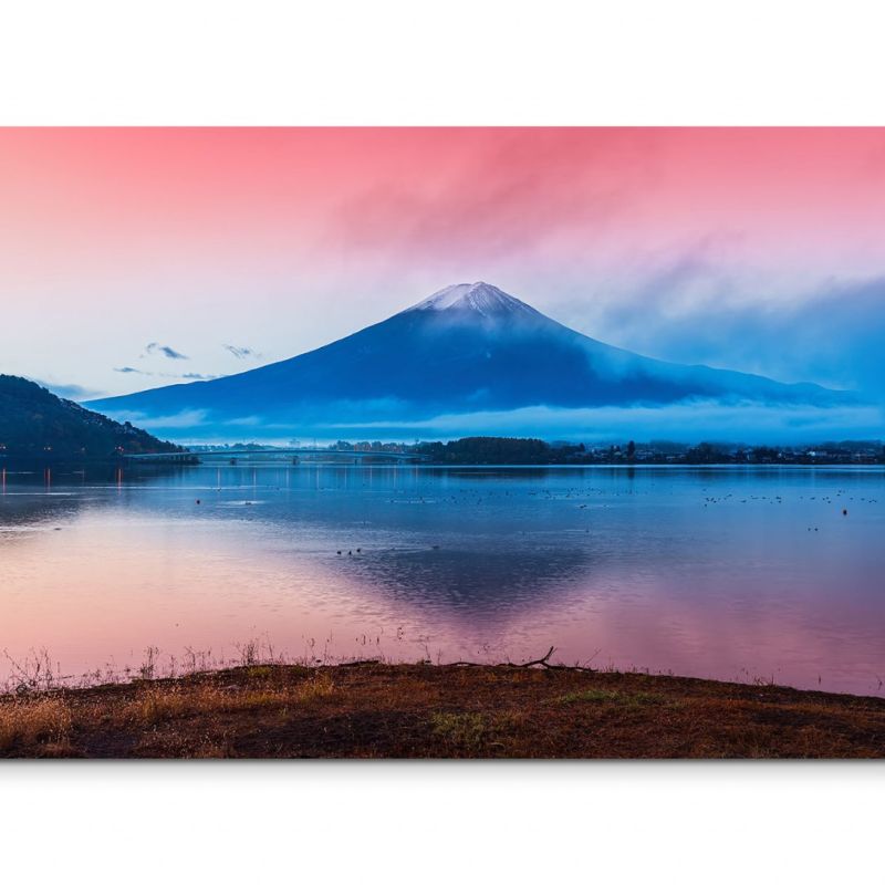 120x80cm Wandbild Japan Berg Fuji See Spiegelung Abendrot