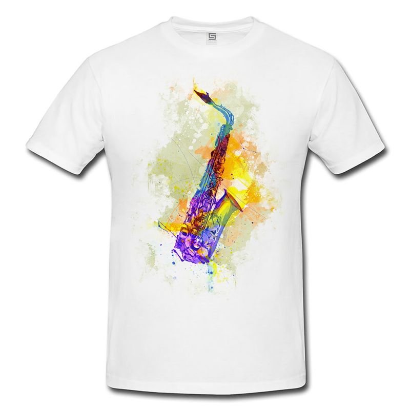 Saxophon Herren T- Shirt , Stylisch aus Paul Sinus Aquarell Color