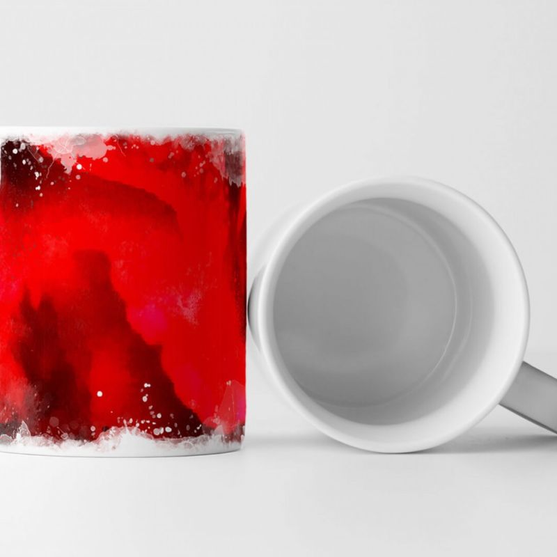 Tasse Geschenk Illustration – Knallrote Rose im Splash Art Stil