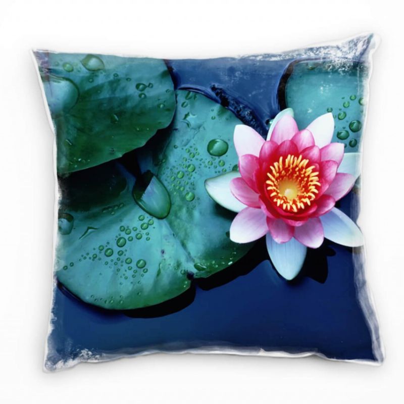 Natur, Seerosen, Wasser, grün, blau, rosa Deko Kissen 40x40cm für Couch Sofa Lounge Zierkissen