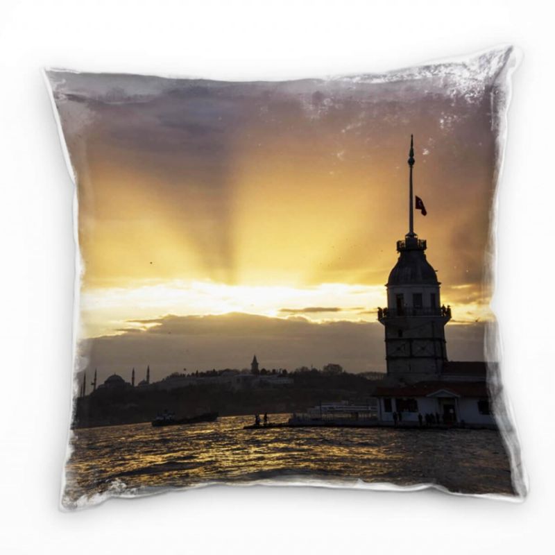 Urban, Leanderturm, Sonnenuntergang, gelb, grau Deko Kissen 40x40cm für Couch Sofa Lounge Zierkissen