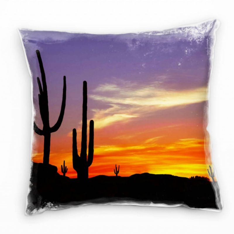 Natur, Sonnenuntergang, Kakteen, Silhouetten, orange Deko Kissen 40x40cm für Couch Sofa Lounge Zierk