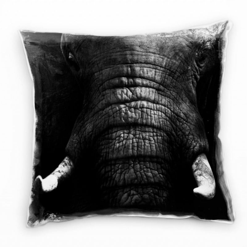 Tiere, Macro, schwarz, weiß, Elefant Deko Kissen 40x40cm für Couch Sofa Lounge Zierkissen