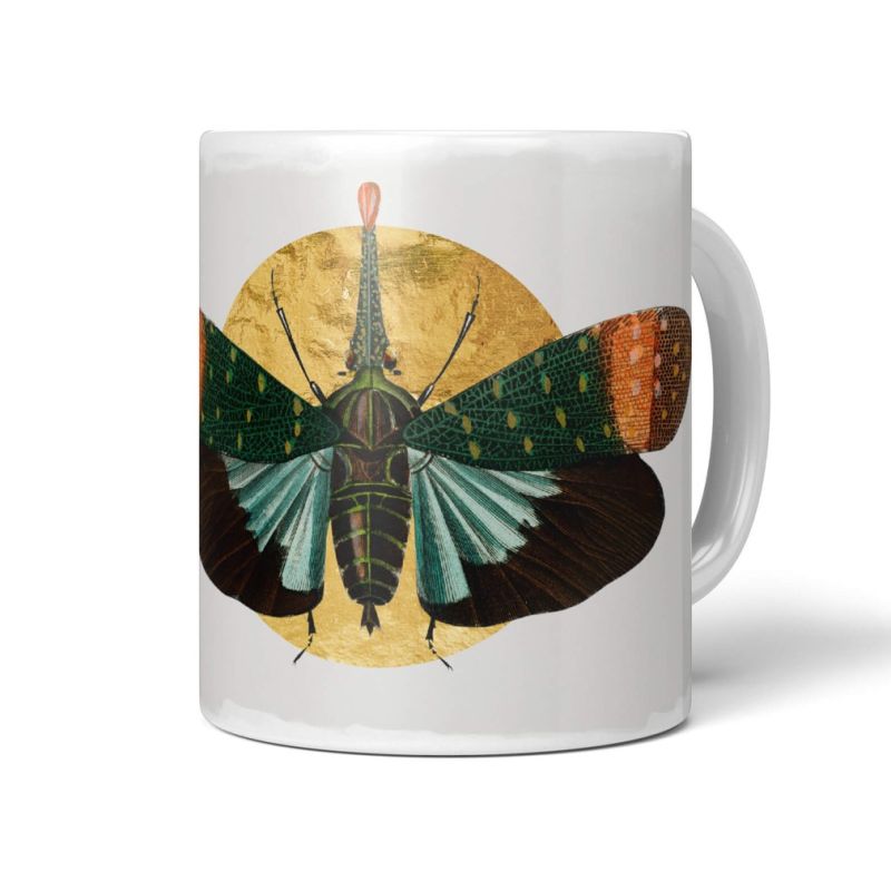 Dekorative Tasse mit schönem Motiv Würfelfalter goldene Sonne schönem Design Kunstvoll