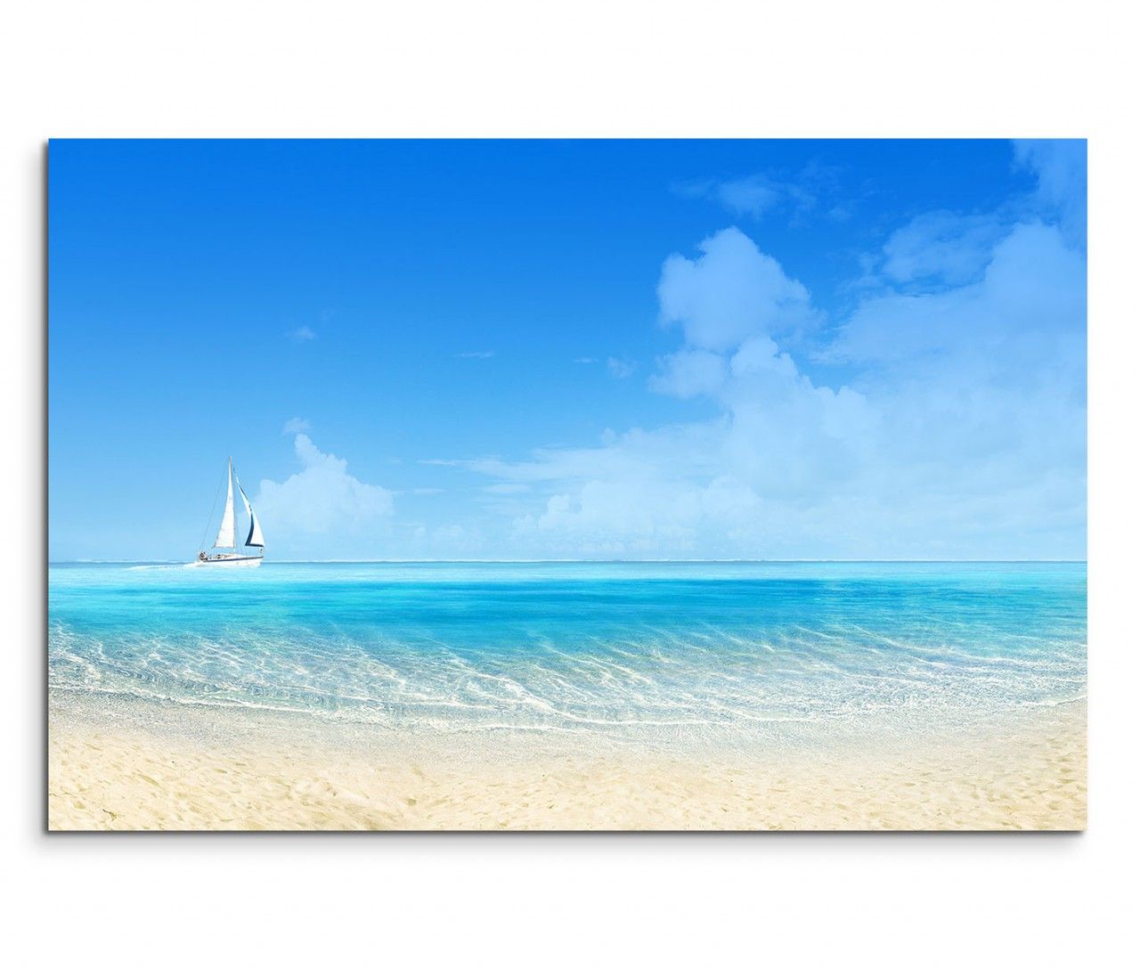 120x80cm Wandbild Strand Meer Segelboot Sommer