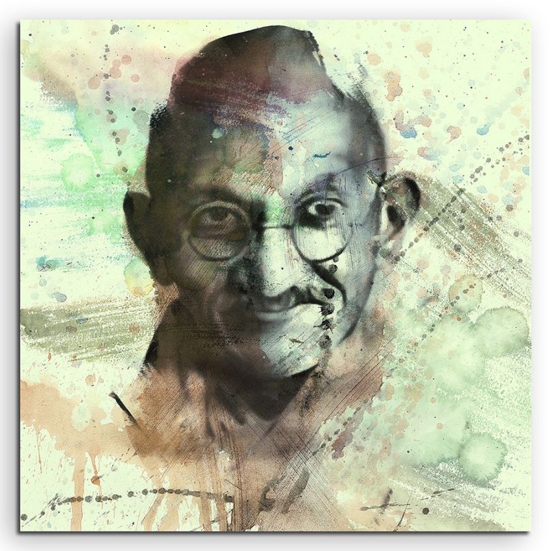 Mohandas Gandhi 60x60cm  Aquarell Art Leinwandbild